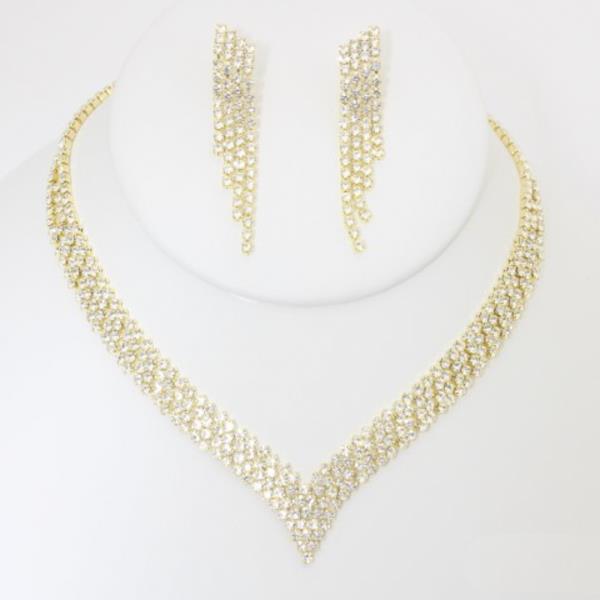 V SHAPE RHINESTONE NECKLACE