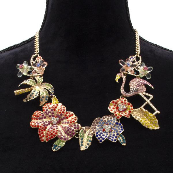 FLOWER RHINESTONE STATEMENT NECKLACE