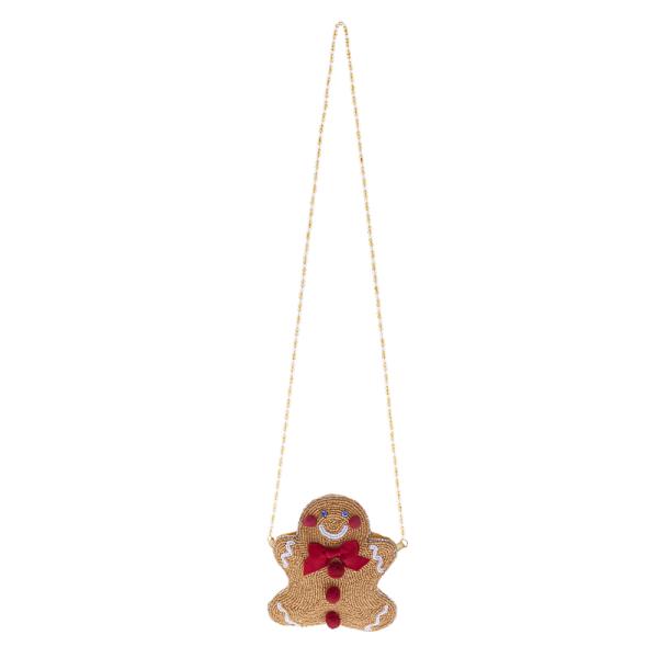 CHRISTMAS GINGER COOKIE MAN SHAPED HANDCRAFTED BEAD KID CROSSBODY BAG