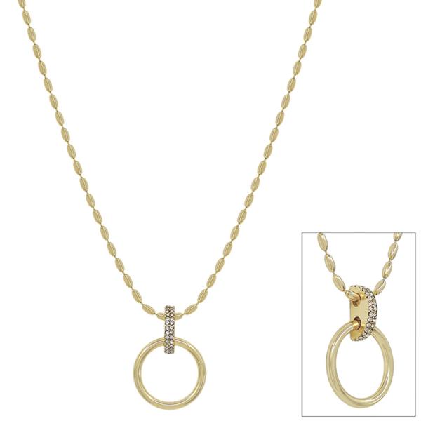 PAVE ACCENT RING PENDANT  OVAL SHAPE CHAIN SHORT NECKLACE