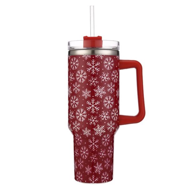 CHRISTMAS SNOW 40 OZ CUP TUMBLER WITH HANDLE STRAW