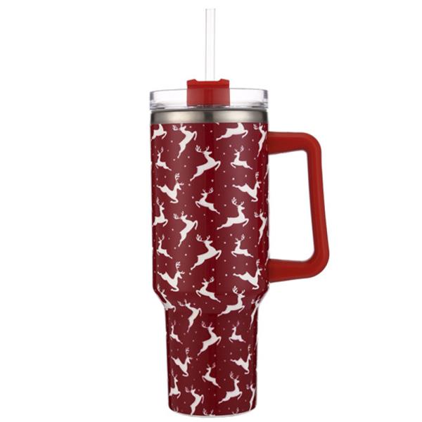 CHRISTMAS RUDOLPH 40 OZ CUP TUMBLER WITH HANDLE STRAW