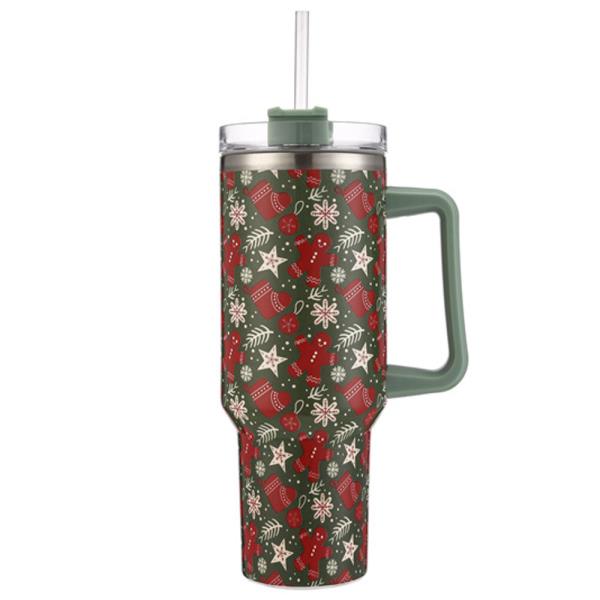 CHRISTMAS 40 OZ CUP TUMBLER WITH HANDLE STRAW
