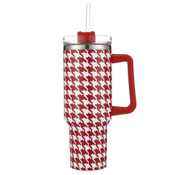 HOUNDSTOOTH  40 OZ CUP TUMBLER WITH HANDLE STRAW