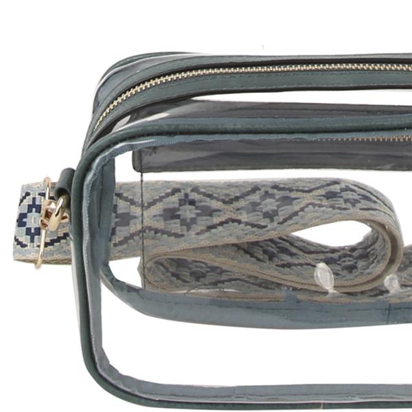 CLEAR ZIPPER CROSSBODY BAG W GUITAR STRAP