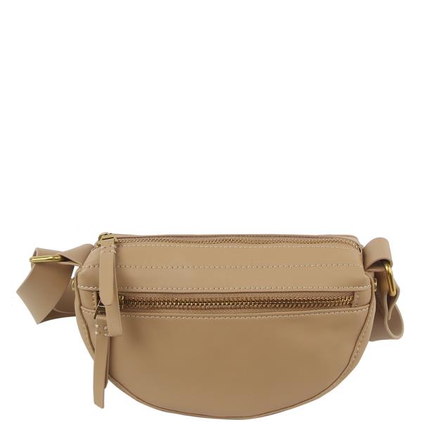 SMOOTH HALF MOON ZIPPER CROSSBODY BAG