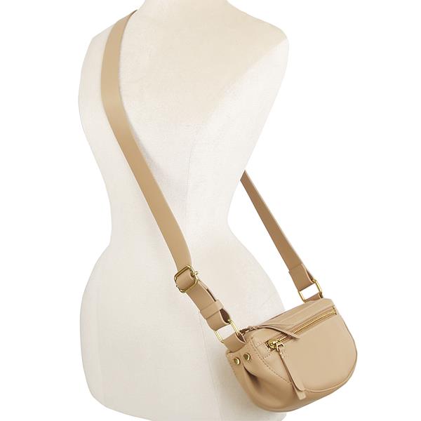 SMOOTH HALF MOON ZIPPER CROSSBODY BAG