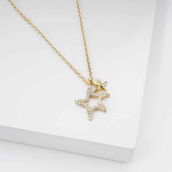 18K GOLD RHODIUM DIFFERENCE IN THE WORLD RHINESTONE STARFISH NECKLACE