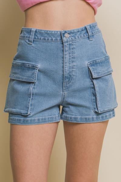 ($11.50 x 6 PCS) High-Waist Denim Shorts with Cargo Pockets