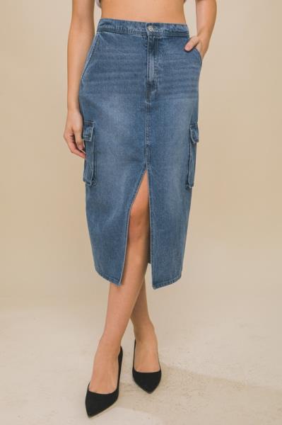 ($13.75 x 6 PCS) Denim Skirt with Front Slit Detail N Side Pockets