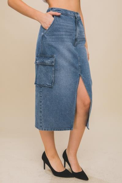 ($13.75 x 6 PCS) Denim Skirt with Front Slit Detail N Side Pockets