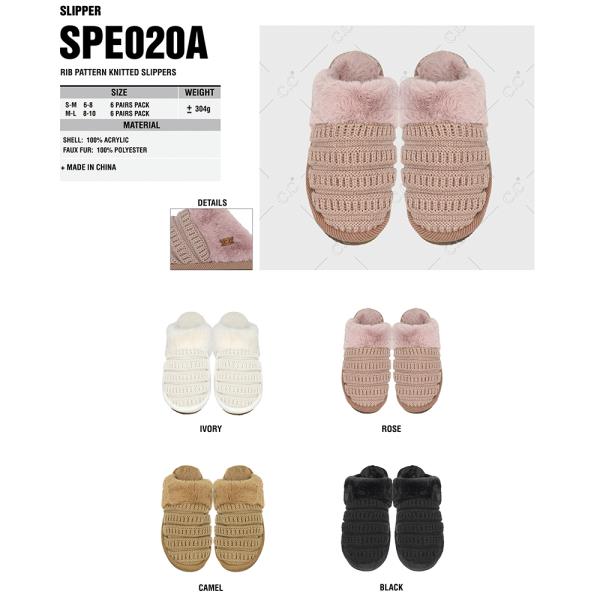 CC RIB PATTERN KNITTED SLIPPERS - SM SIZE