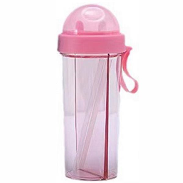 FLAVOR INFUSER WATER BOTTLE 2 COMPARTMENTS AND STRAWS WITH STRAP