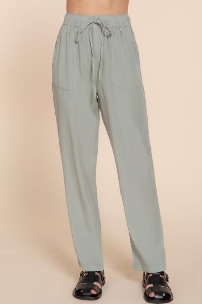 ($14.75 x 6 PCS) ELASTIC WAIST TENCEL STRAIGHT PANTS