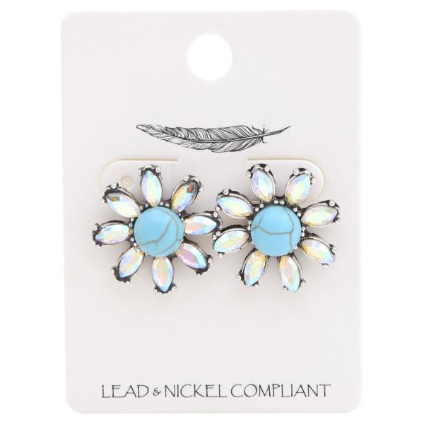 WESTERN STYLE TURQUOISE BEAD FLOWER POST EARRING