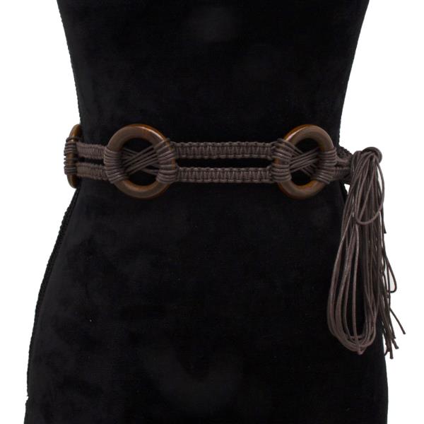 WOODEN RING MACRAME BRAIDED BELT