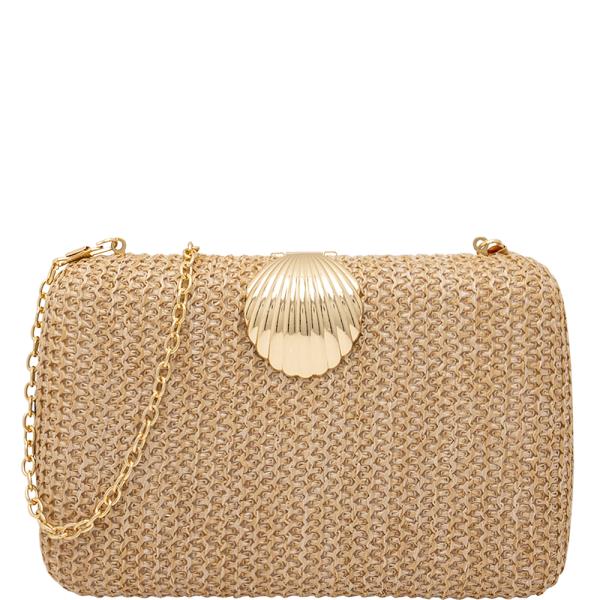 WOVEN TEXTURED SHELL CLASP CLUTCH BAG