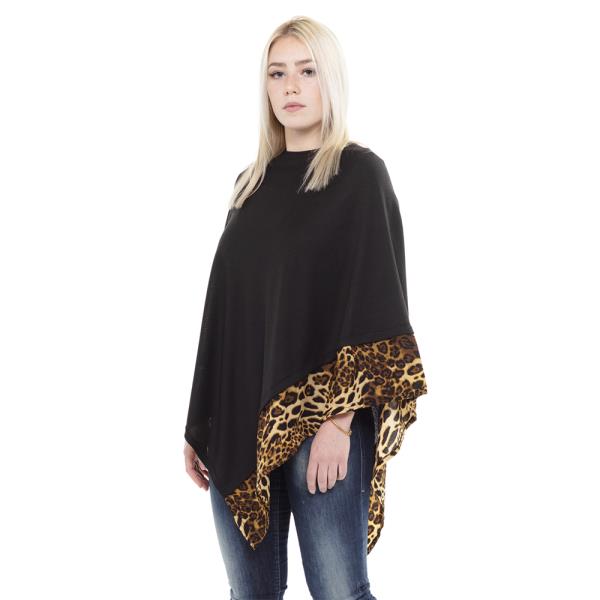 ALL YEAR ROUND LEOPARD TRIM SOLID PONCHO