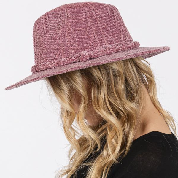 CHENILLE PATTERN FEDORA WITH BRAIDED BAND