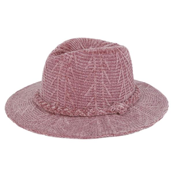 CHENILLE PATTERN FEDORA WITH BRAIDED BAND