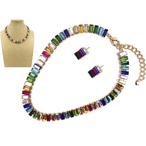 COLOR RHINESTONE NECKLACE EARRING SET