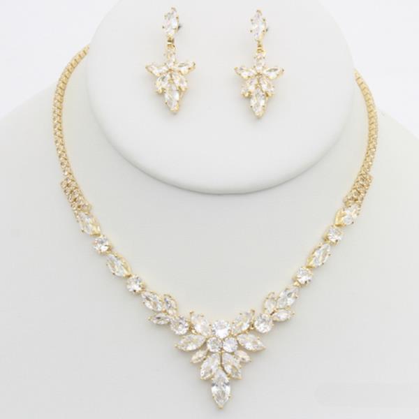 RHINESTONE V NECKLACE EARRING SET