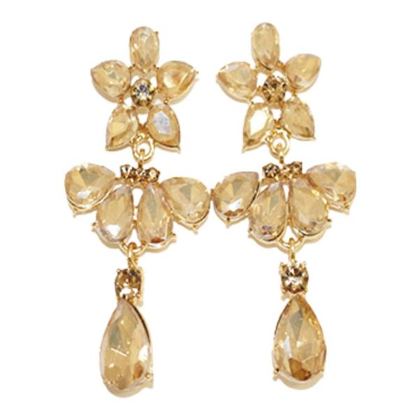 FLOWER TEARDROP RHINESTONE DANGLE EARRING