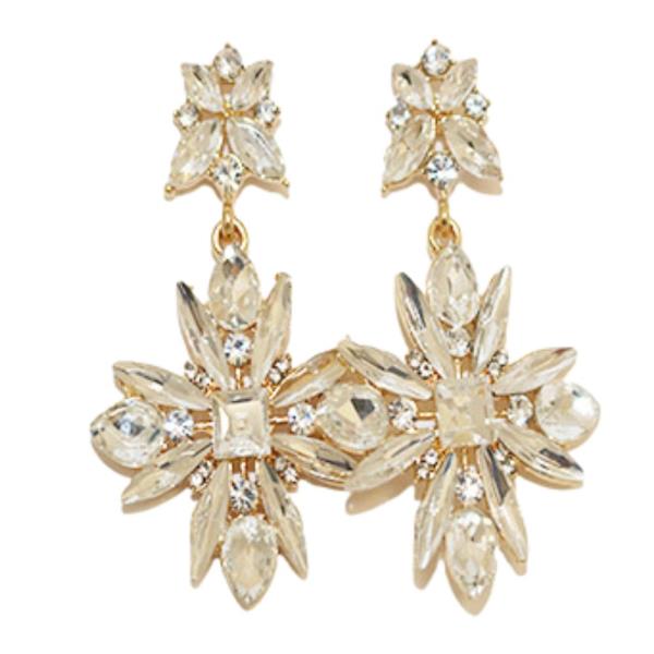 FLOWER RHINESTONE DANGLE EARRING