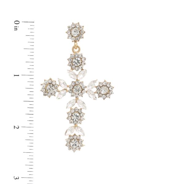 CROSS FLOWER RHINESTONE DANGLE EARRING