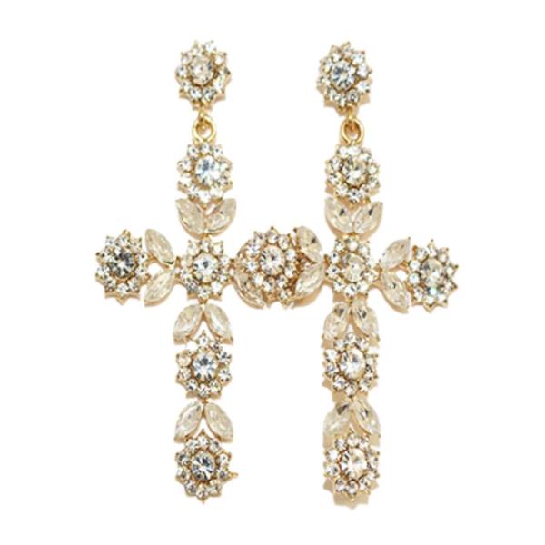 CROSS FLOWER RHINESTONE DANGLE EARRING