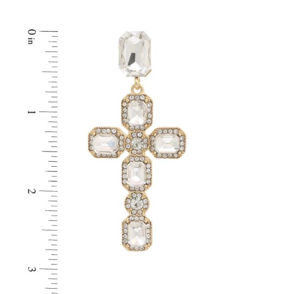 CROSS RHINESTONE DANGLE EARRING