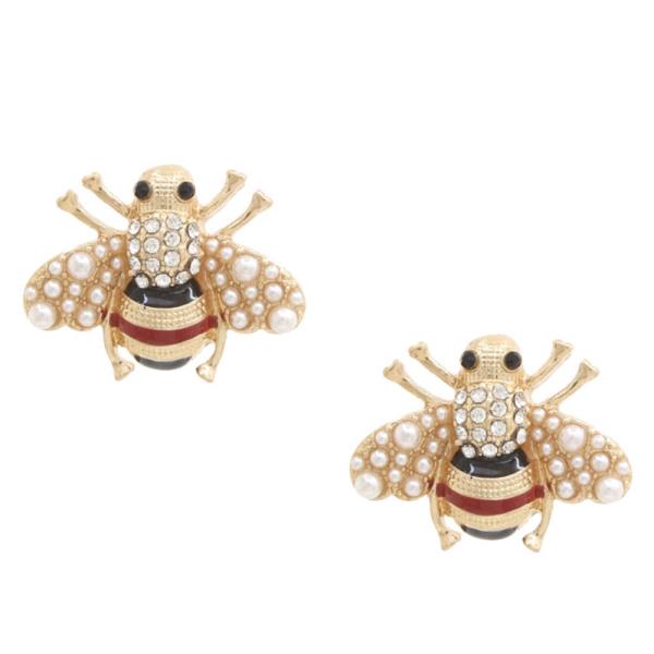 BEE RHINESTONE METAL EARRING