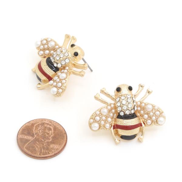 BEE RHINESTONE METAL EARRING