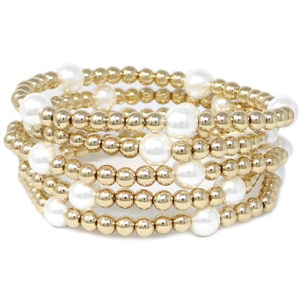 METAL PEARL BALL STRETCH BRACELET