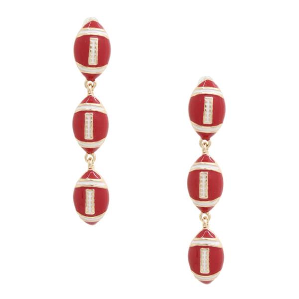 TRIPLE FOOTBALL CHARM GAME DAY DANGLE EARRING