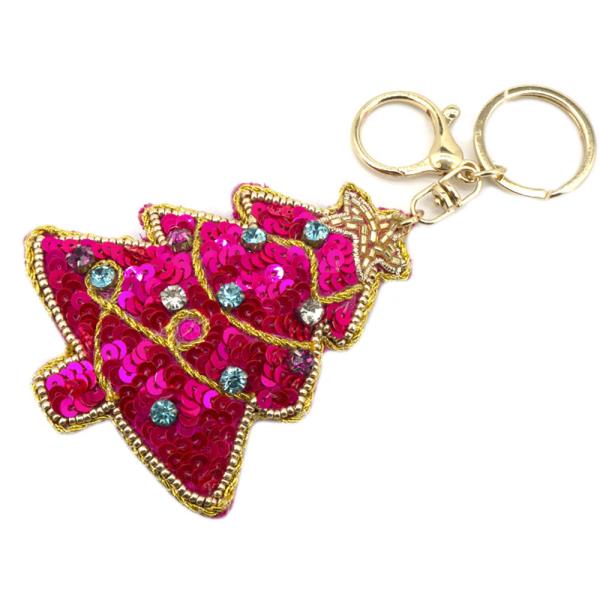 SEED BEAD CHRISTMAS TREE KEYCHAIN