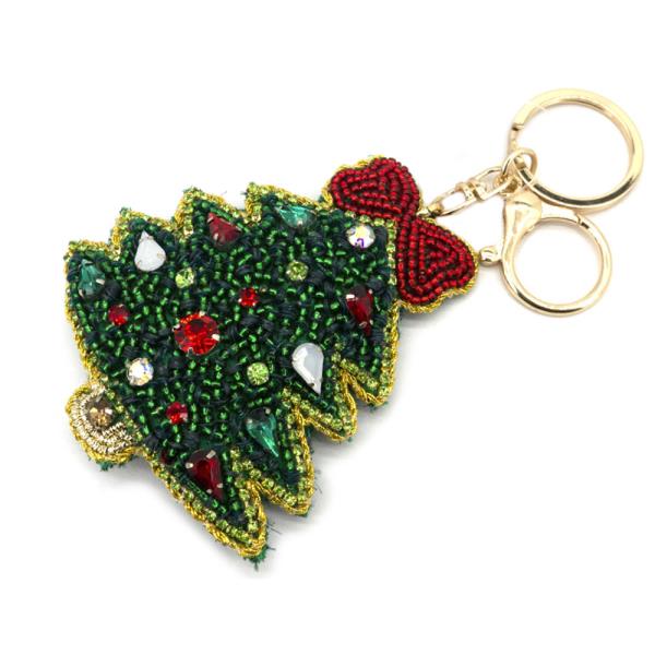 SEED BEAD CHRISTMAS TREE KEYCHAIN