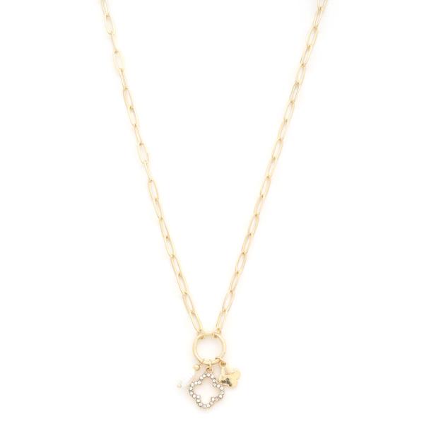 CLOVER CHARM PEARL BEAD NECKLACE