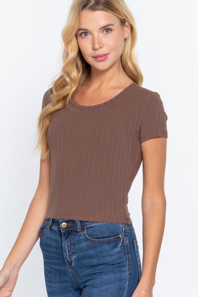 ($3.20 x 6 PCS) SHORT SLV VARIEGATE RIB KNIT TOP