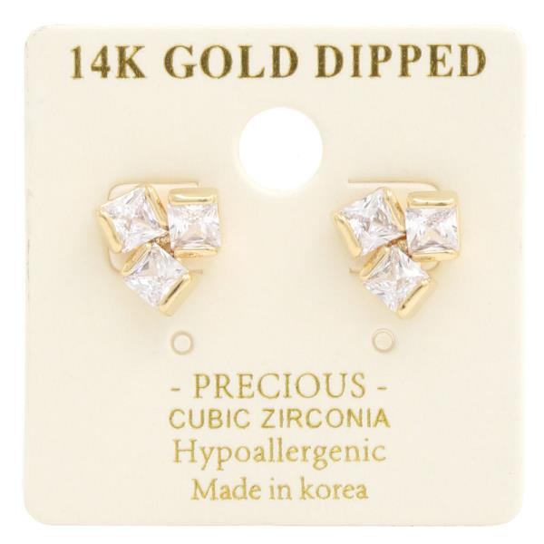 14K GOLD DIPPED CZ CUBE EARRING