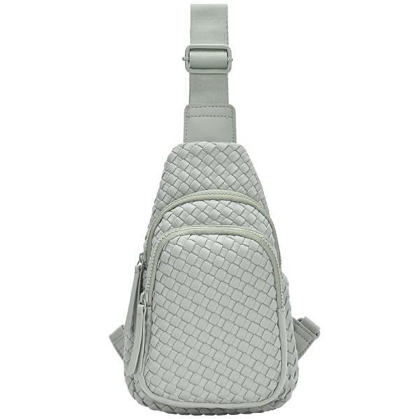 WOVEN DESIGN ZIPPER SLING CROSSBODY BAG