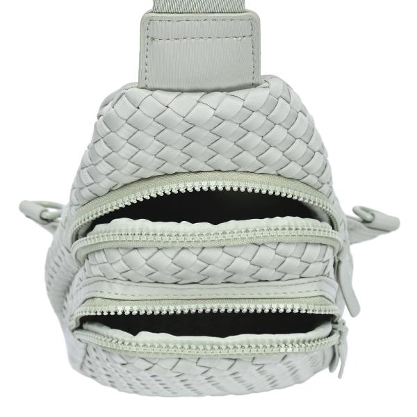 WOVEN DESIGN ZIPPER SLING CROSSBODY BAG