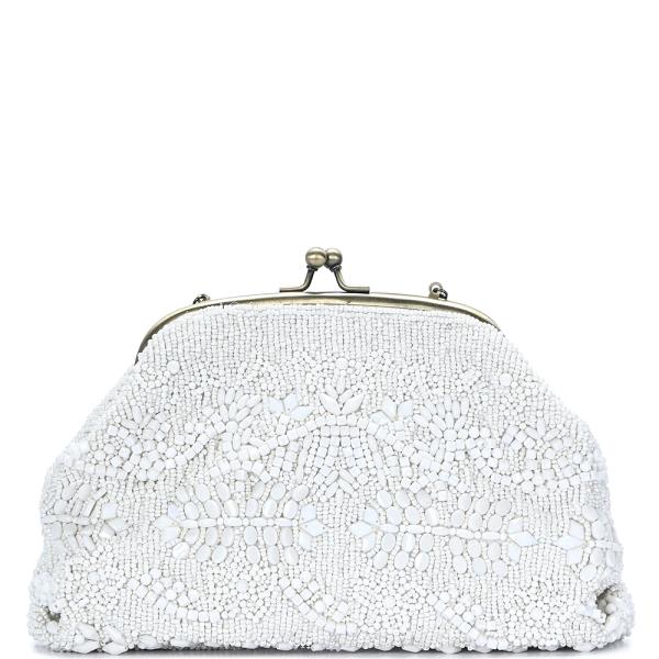 FLORAL BEADED DESIGN CLUTCH BAG