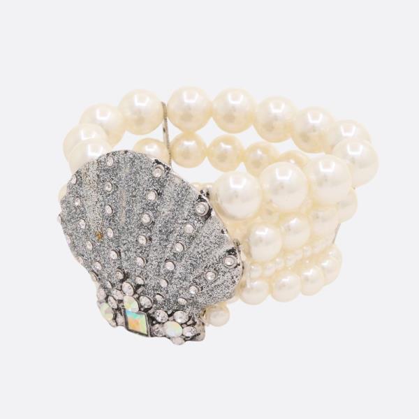 SEASHELL RHINESTONE PEARL BEAD BRACELET