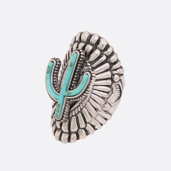 WESTERN STYLE CACTUS ROUND BENT ADJUSTABLE RING