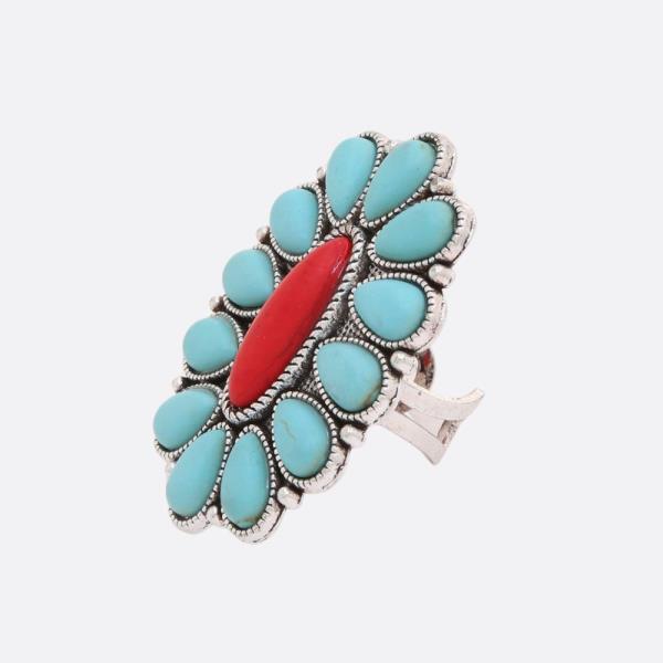 WESTERN STYLE CONCHO BEADED ADJUSTABLE RING