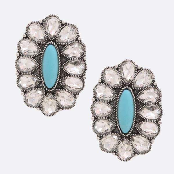 WESTERN STYLE FLOWER RHINESTONE EARRING