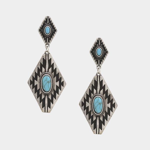 WESTERN STYLE TURQUOISE BEAD DANGLE EARRING