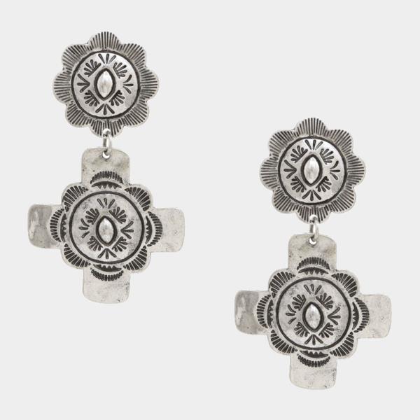 WESTERN STYLE CROSS FLOWER DANGLE EARRING