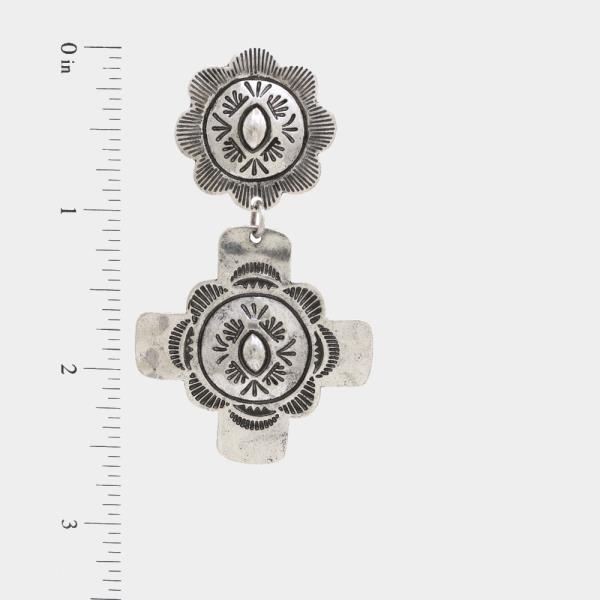 WESTERN STYLE CROSS FLOWER DANGLE EARRING